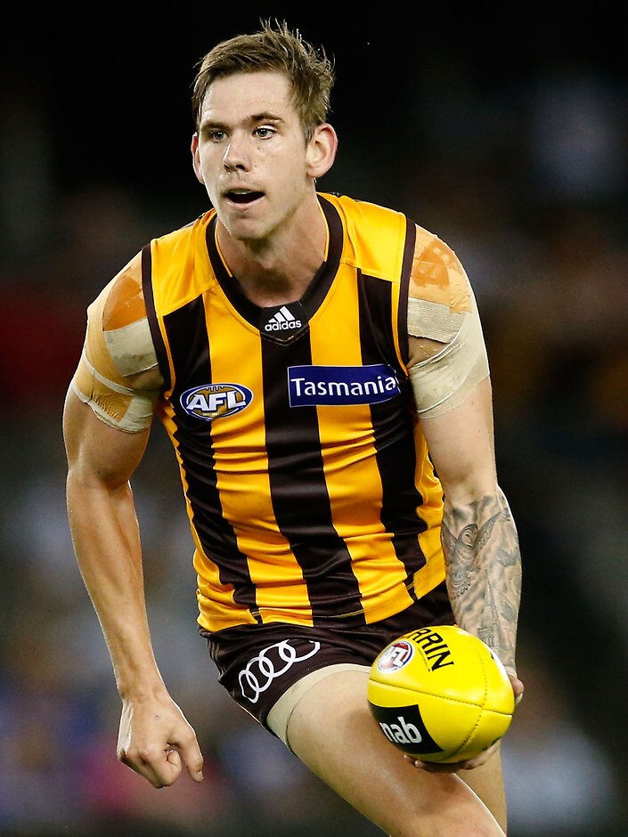 AFL 2016 NAB Challenge - Hawthorn v North Melbourne MELBOURNE, AUSTRALIA - MARCH 12: Kaiden Brand of the Hawks handpasses the ball during the 2016 NAB Challenge match between the Hawthorn Hawks and the North Melbourne Kangaroos at Etihad Stadium, Melbourne on March 12, 2016. (Photo by Adam Trafford/AFL Media)